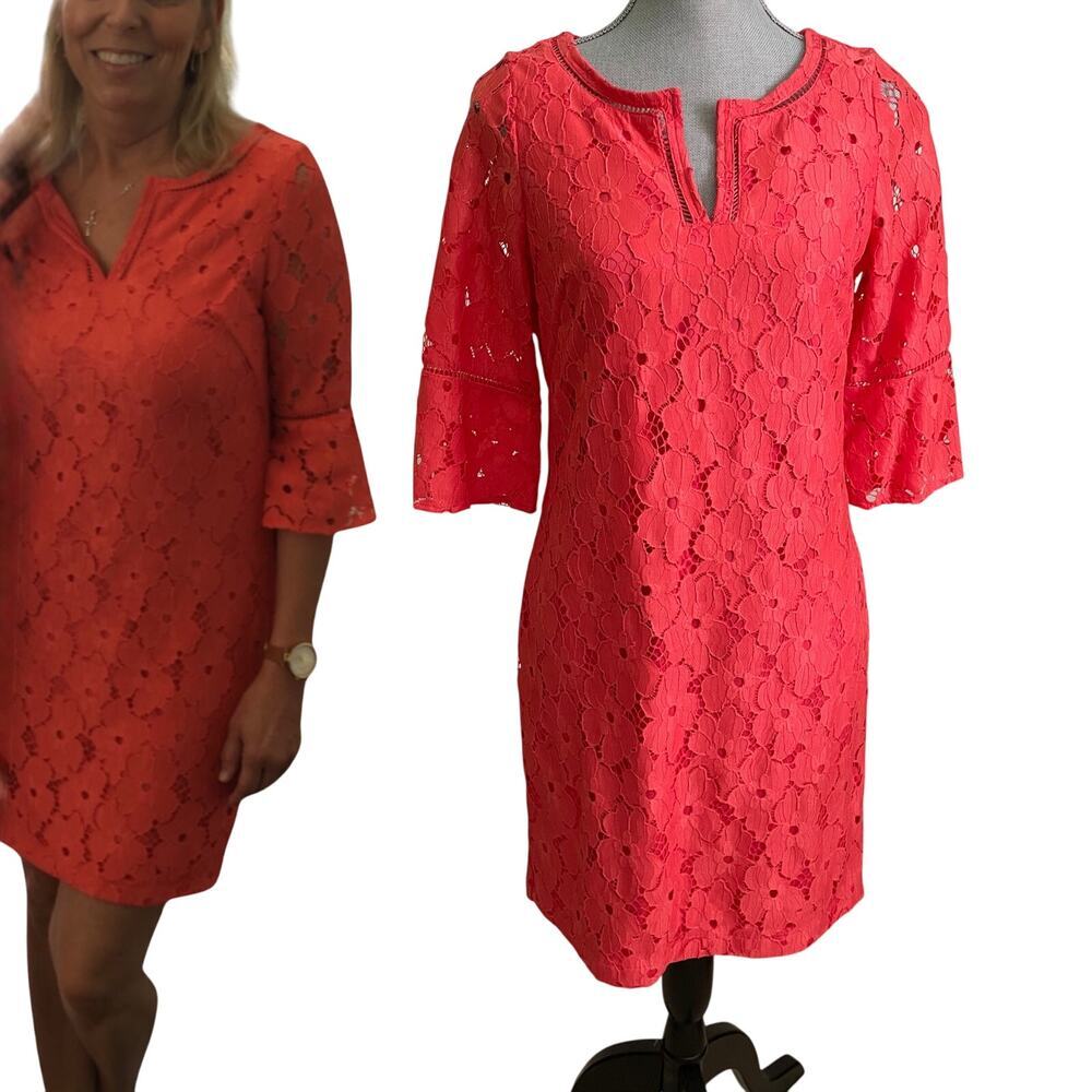 Jessica Howard Lace Coral Shift Dress A-line Women's Size 8P - Picture 1 of 11